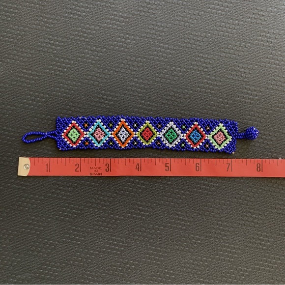 Blue handmade colorful beaded flat bracelet - Picture 4 of 5